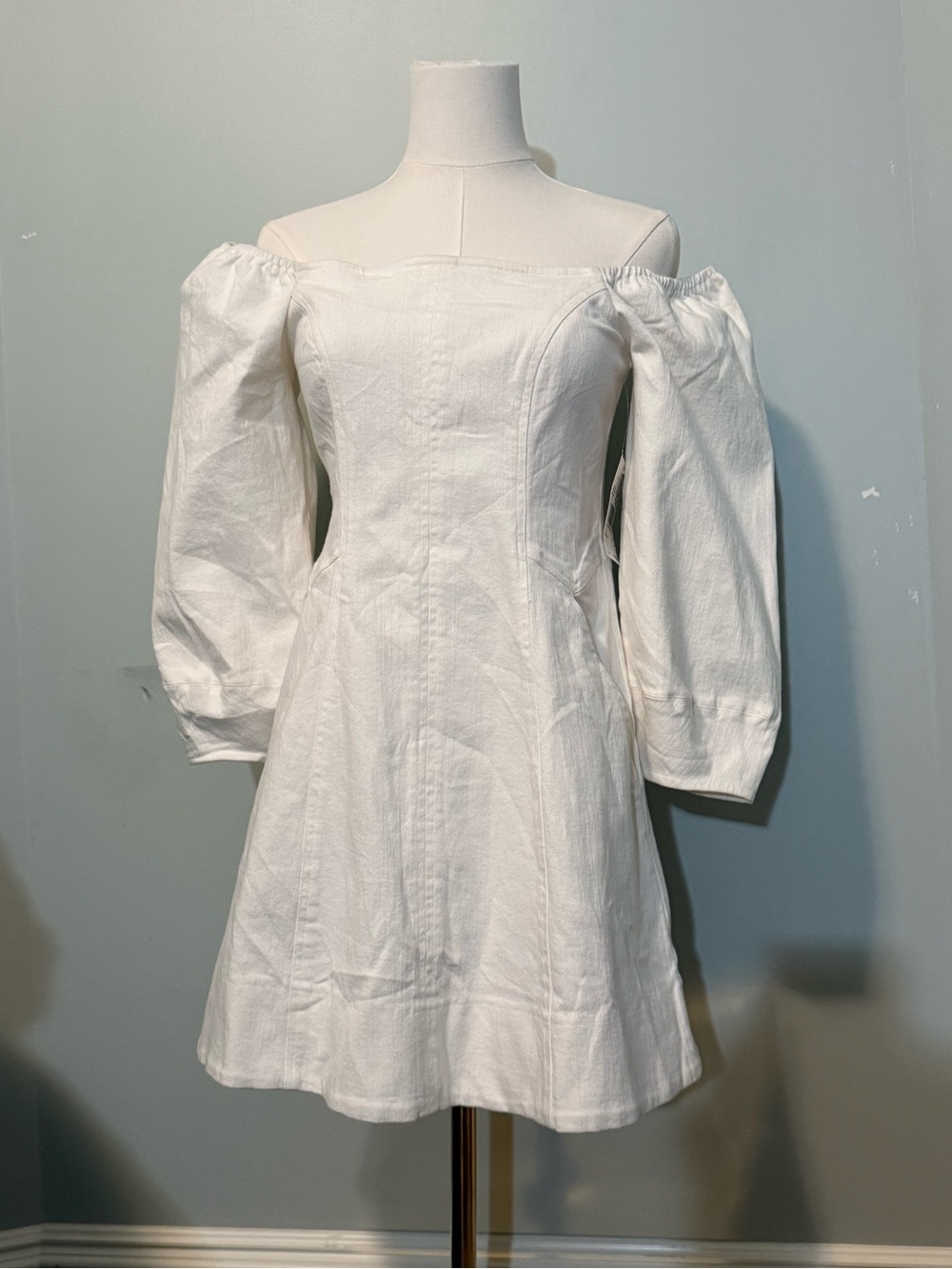 ASTR the Label Off-Shoulder Cotton White Puff Sleeve Dress